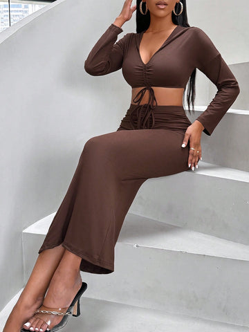 Ladies' Pleated Short Cropped Top And Skirt Set