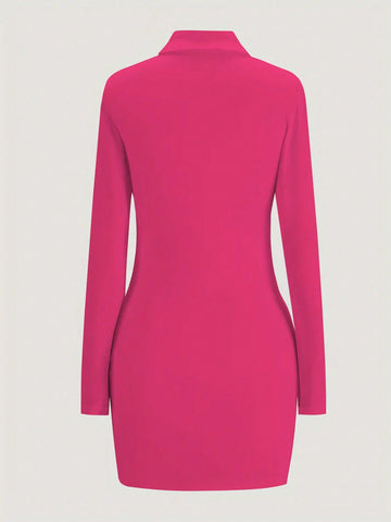 Ladies' Single-Breasted Slim Fit Long Sleeve Dress
