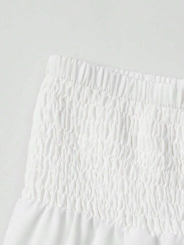 Ladies' Solid Color Lace Trimmed Strapless Top And Pants Two Piece Set