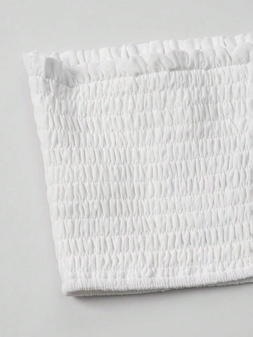 Ladies' Solid Color Lace Trimmed Strapless Top And Pants Two Piece Set