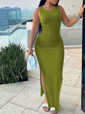 Ladies' Solid Color Simple Everyday Sleeveless Dress