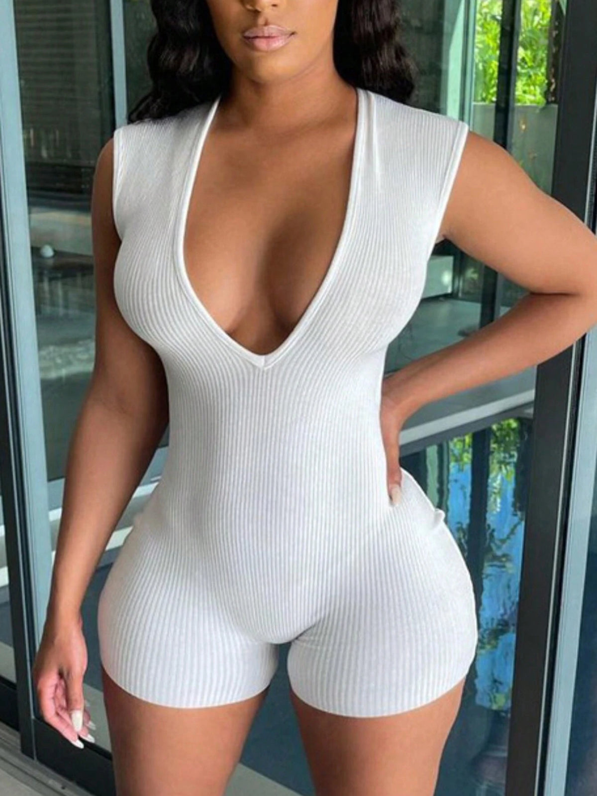 Ladies Solid Color Simple Sexy Tight Jumpsuit