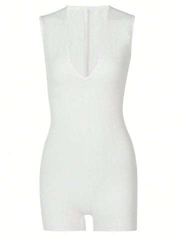 Ladies Solid Color Simple Sexy Tight Jumpsuit