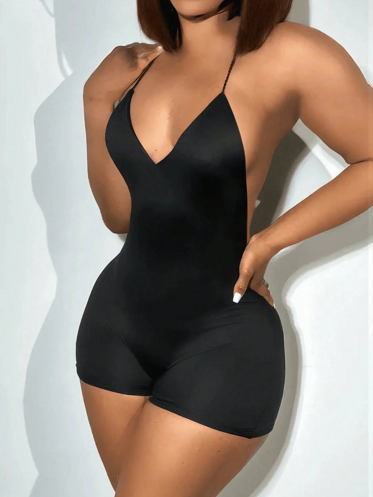 Ladies' Solid Color Spaghetti Strap Backless Slim Fit Jumpsuit For Summer