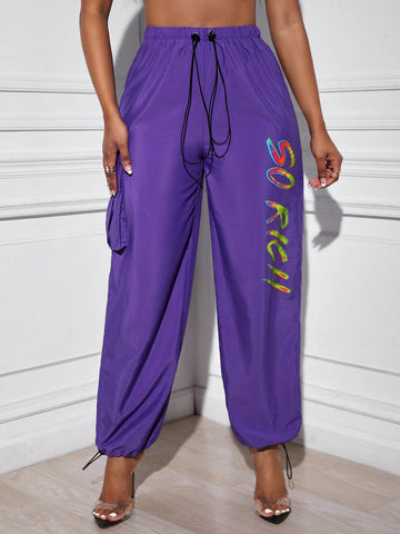 Slayr Letter Graphic Drawstring Waist Cargo Pants