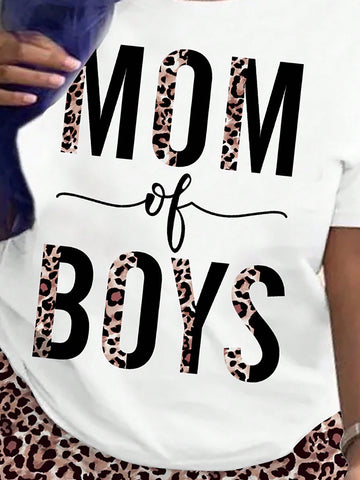 Letter Print T-Shirt & Leopard Print Cycling Shorts Set