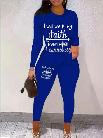 Letter Printed Round Neck Long Sleeve T-Shirt And Casual Pants