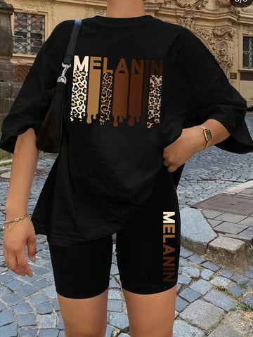 Letter Printed Short Sleeve T-Shirt And Shorts