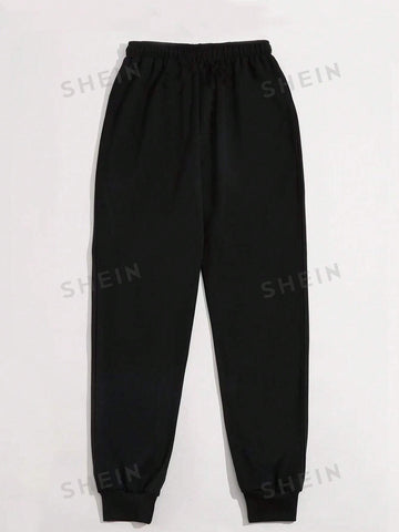 Slayr Lip Print Drawstring Waist & Cuffed Hem Sweatpants