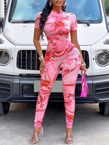Marble Printed Slim Fit Jumpsuit
