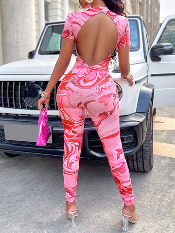 Marble Printed Slim Fit Jumpsuit