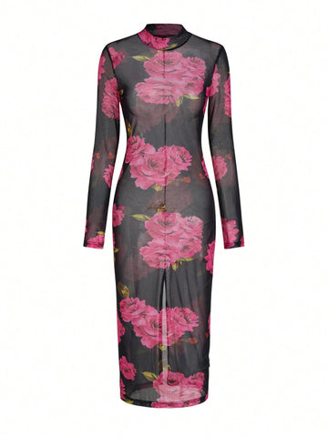 Mesh Printed Sexy Dress