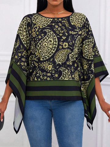 Slayr Multicolor Printed Poncho Loose Silk-Like Shirt