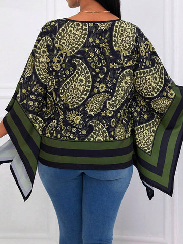 Slayr Multicolor Printed Poncho Loose Silk-Like Shirt