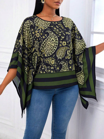 Slayr Multicolor Printed Poncho Loose Silk-Like Shirt