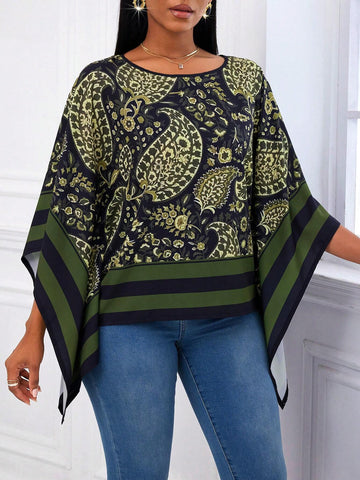 Slayr Multicolor Printed Poncho Loose Silk-Like Shirt
