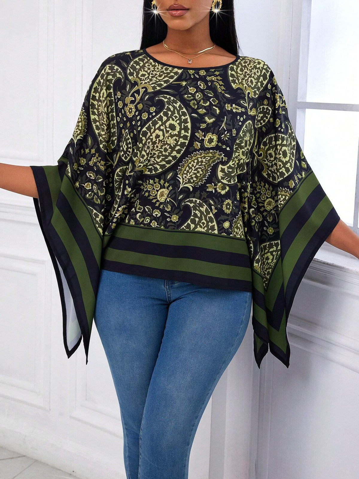 Slayr Multicolor Printed Poncho Loose Silk-Like Shirt
