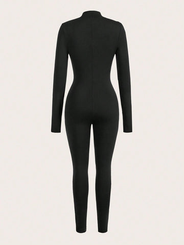 New Arrival Music Festival Sportswear Street Style Zipper Front Long Sleeve Jumpsuit With Elasticity And Tightness Yoga