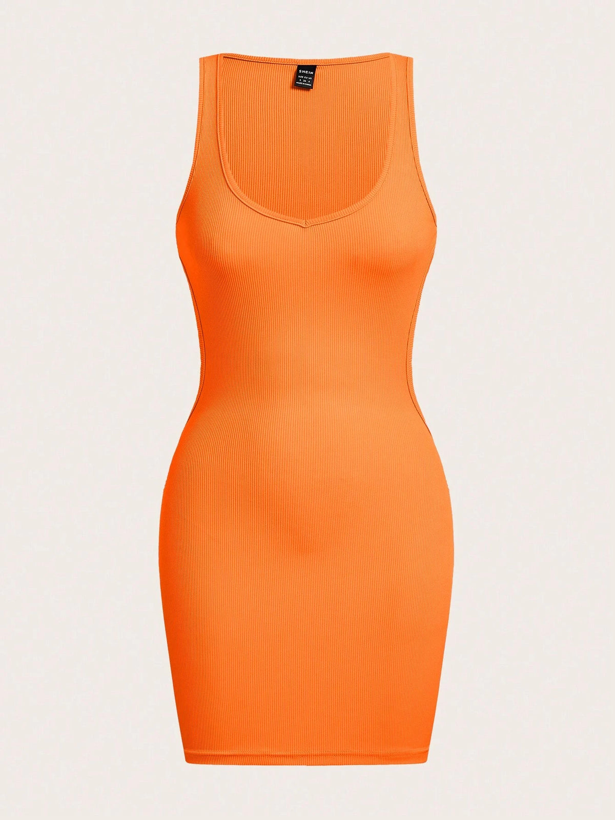New Casual Basic U Neck Low Cut Mini Knitted Stretch Women's Cami Dress, H