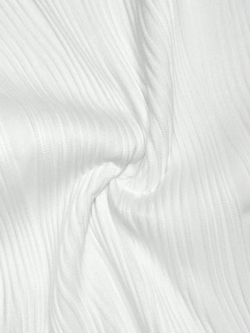 New Casual Basic V-Neck Short-Sleeved Slim-Fitting Wavy Knitted White Fabric Bodysuit For Women