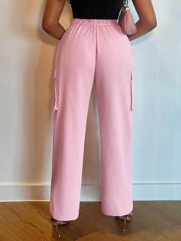 Slayr New Casual Pink Street Fashion Loose Fit Workwear With Large Pockets, Work Pants-C