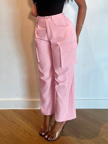 Slayr New Casual Pink Street Fashion Loose Fit Workwear With Large Pockets, Work Pants-C