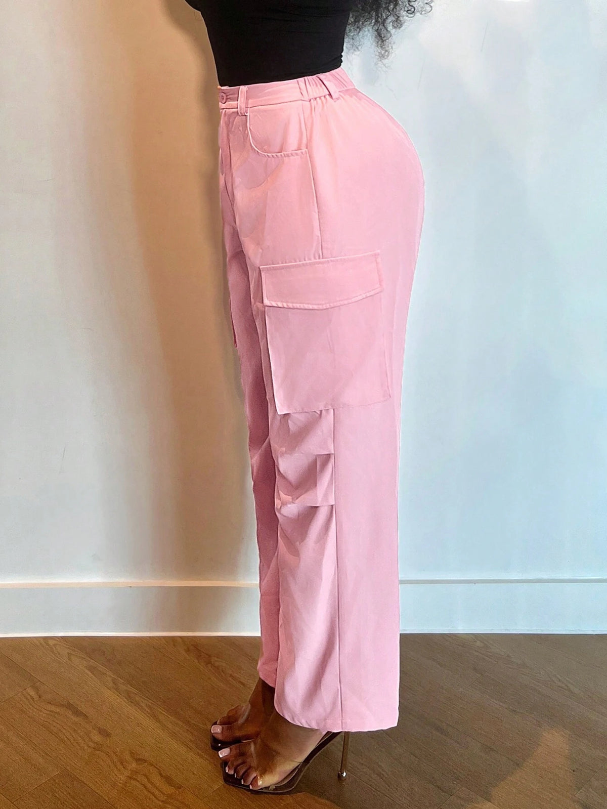 Slayr New Casual Pink Street Fashion Loose Fit Workwear With Large Pockets, Work Pants-C
