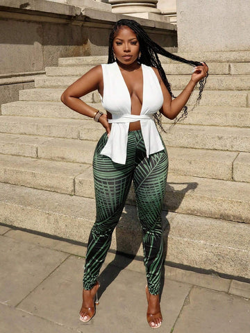 New Sexy Vacation-Bound Bandeau Top And Tight Transparent Leggings -Z