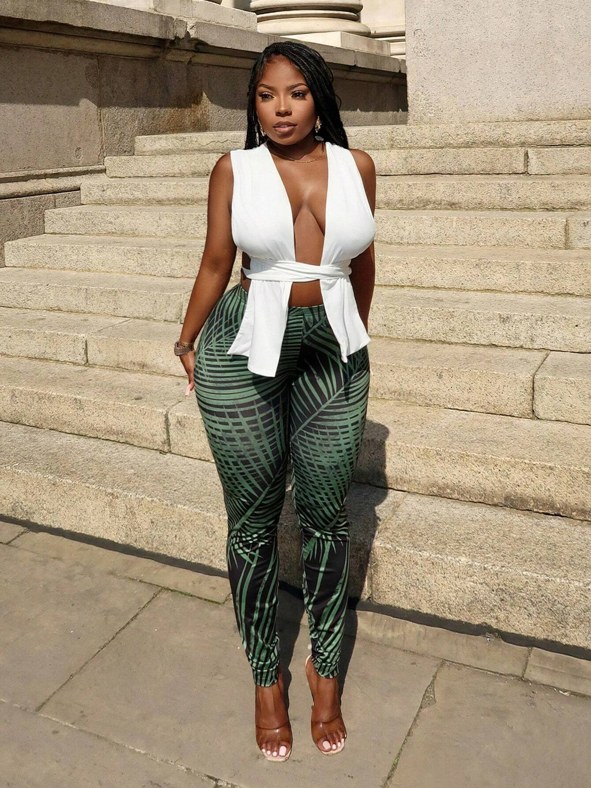 New Sexy Vacation-Bound Bandeau Top And Tight Transparent Leggings -Z