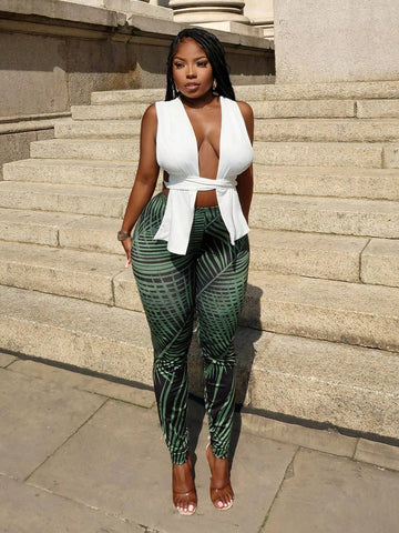 New Sexy Vacation-Bound Bandeau Top And Tight Transparent Leggings -Z