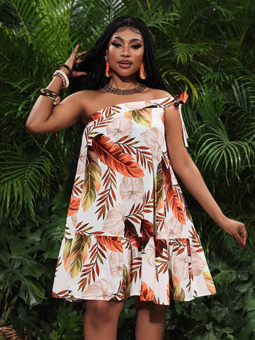 New Spring And Summer Casual Vacation Oblique Shoulder Off-Shoulder One-Shoulder Bow A-He