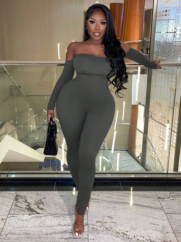 Off-Shoulder Arm Sleeve Jumpsuit