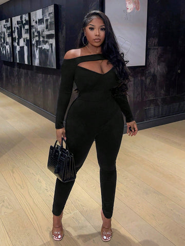 Off-Shoulder Hollow Out Casual Jumpsuit