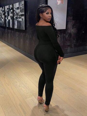 Off-Shoulder Hollow Out Casual Jumpsuit