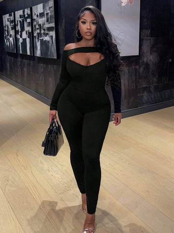 Off-Shoulder Hollow Out Casual Jumpsuit