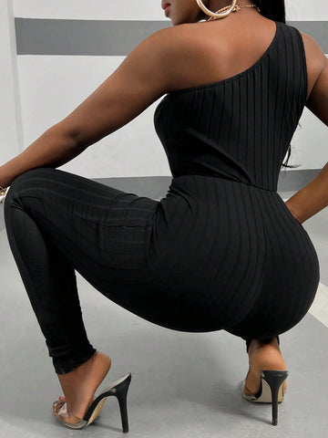 One Shoulder Sleeveless Tight Jumpsuit