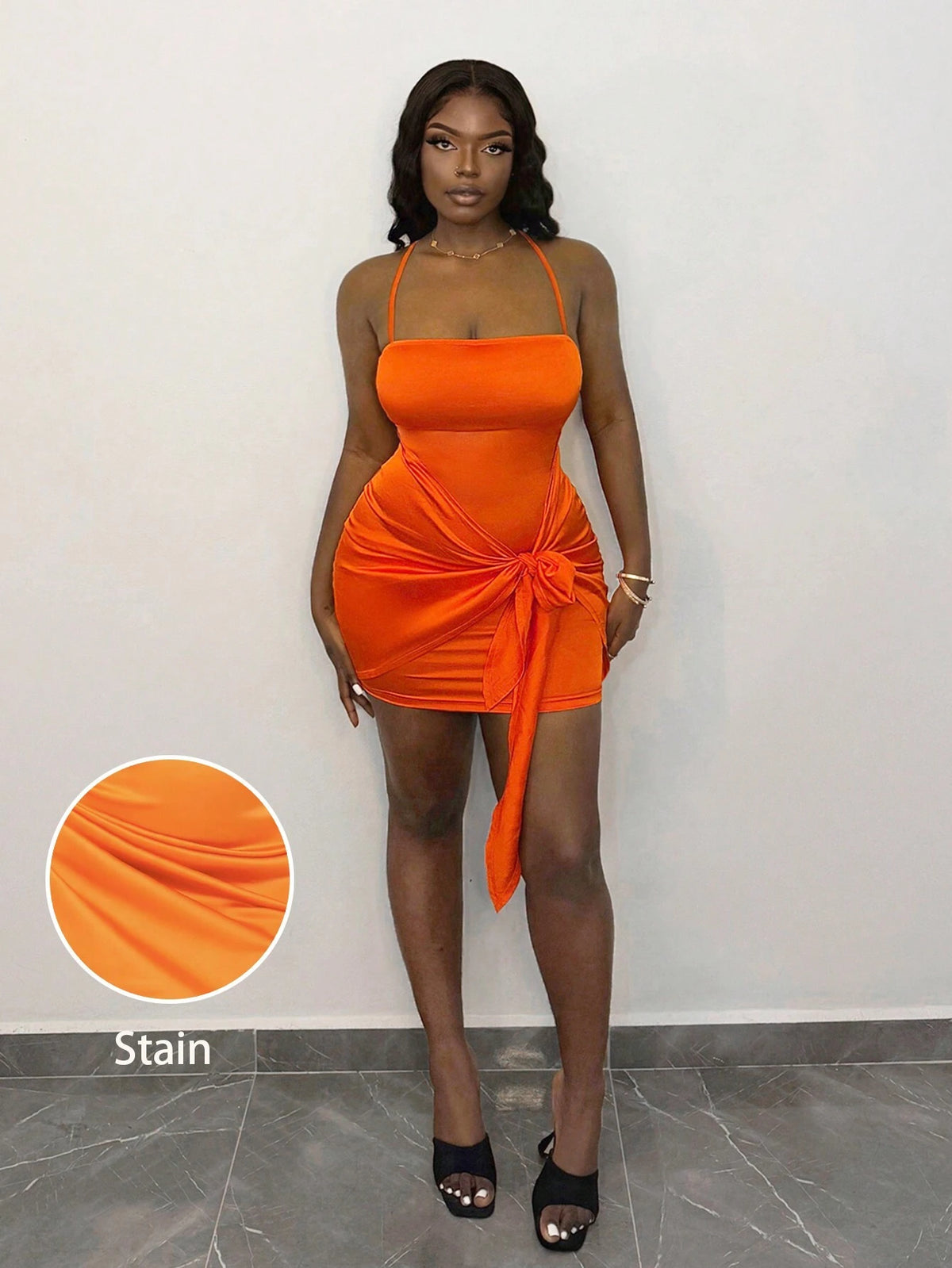 Party Spaghetti Strap Bow-Knot Satin Bodycon Dress