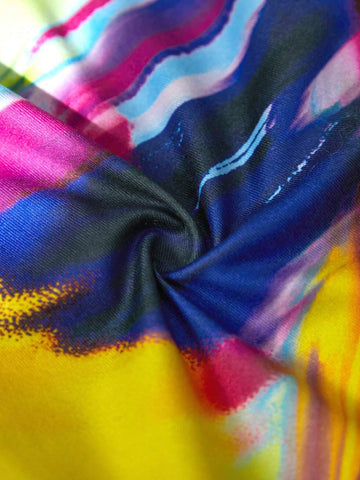 Printed Asymmetrical Neckline Belted Playsuit, Spring Summer