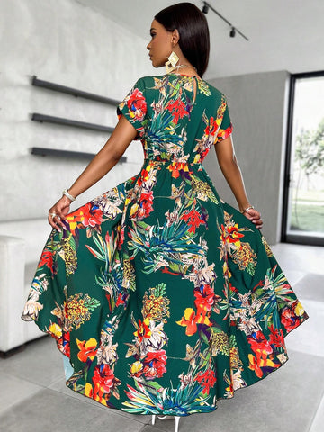 Slayr Random Floral Print Split Hem Long Blouse