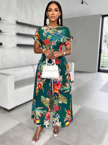 Slayr Random Floral Print Split Hem Long Blouse