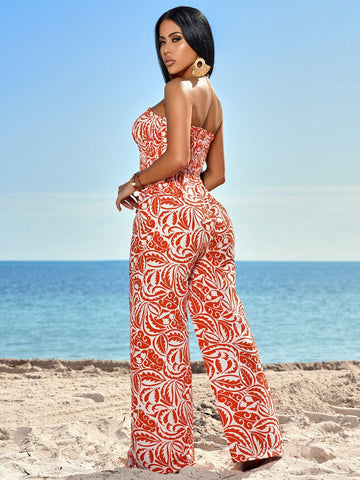 Random Pattern Strapless Jumpsuit