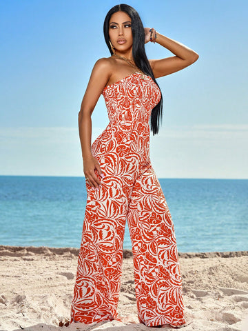 Random Pattern Strapless Jumpsuit