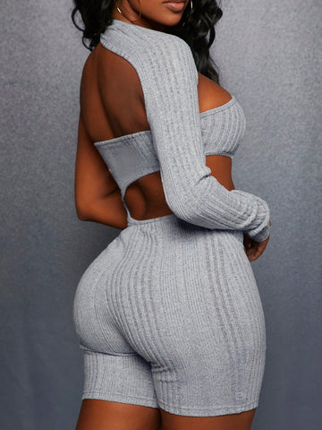 Ribbed Knit Hollow Out Jumpsuit