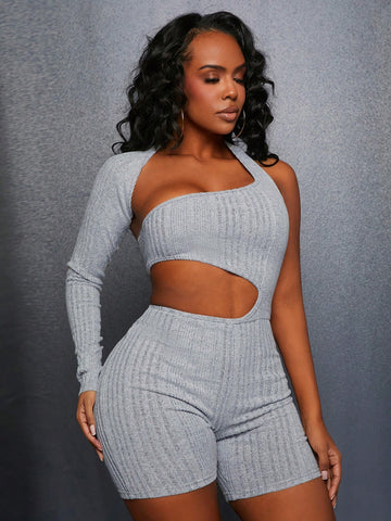 Ribbed Knit Hollow Out Jumpsuit