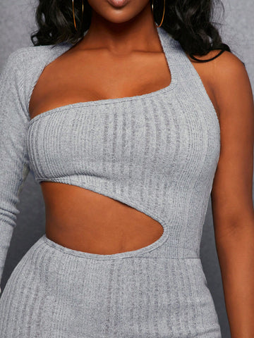 Ribbed Knit Hollow Out Jumpsuit