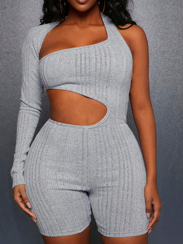 Ribbed Knit Hollow Out Jumpsuit
