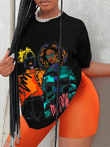 Slayr Round Neck Contrast Color Short Sleeve T-Shirt Graphic Tees Women Tops