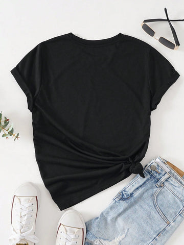 Slayr Round Neck Contrast Color Short Sleeve T-Shirt Graphic Tees Women Tops