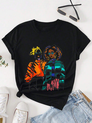 Slayr Round Neck Contrast Color Short Sleeve T-Shirt Graphic Tees Women Tops