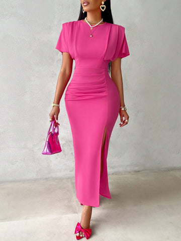 Round Neck Slit Hem Dress